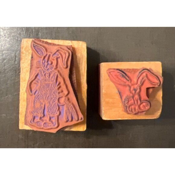 Vintage Handcrafted Easter Bunny Rubber Stamp Set Of 2 - Picture 3 of 3